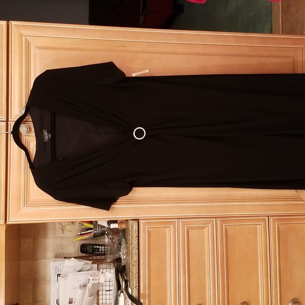 Plus size Womens new  black evening dress v neck with rhinestone embellishment.